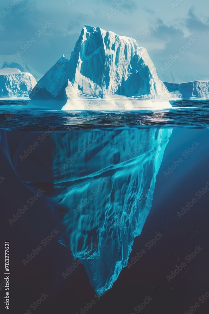 Poster A large iceberg floating in the ocean. Suitable for environmental themes