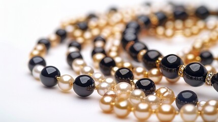 Elegant black and white pearls on a clean white background. Perfect for jewelry or luxury concepts