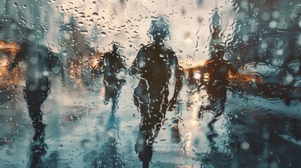 A group of people walking in the rain. Suitable for weather or urban lifestyle concepts