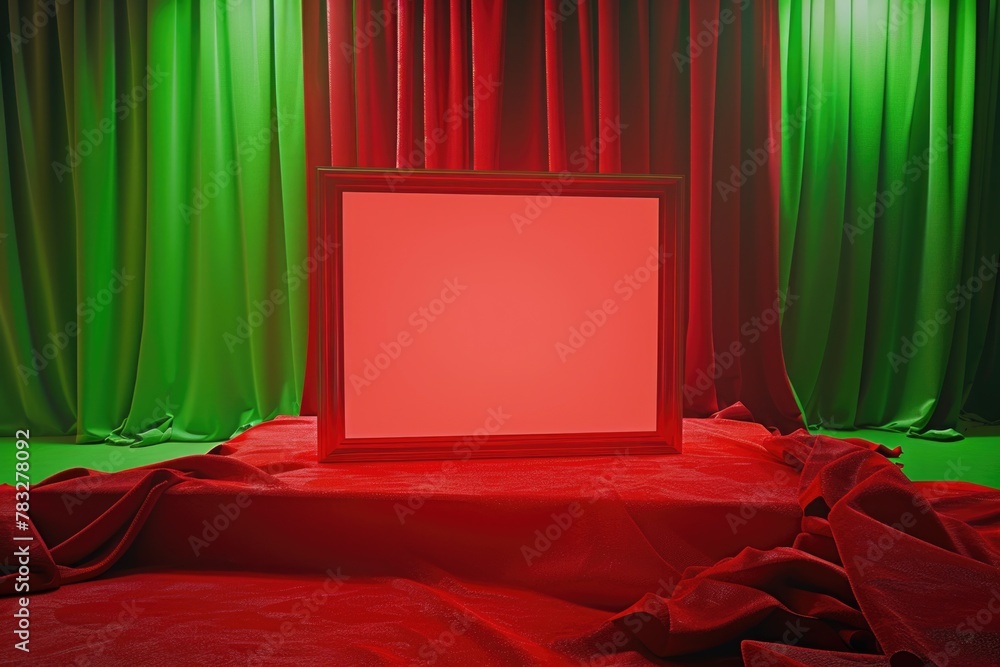 Poster A simple picture frame on a vibrant red cloth. Ideal for adding a touch of color to any design project