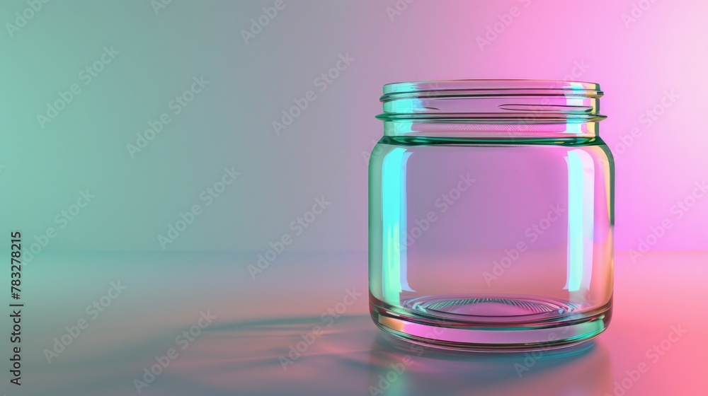 Poster glass jar sitting on top of a table, suitable for various concepts and designs