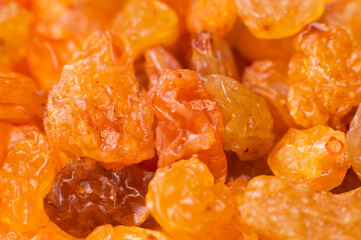 Delicious raisins sold at an food market. Dried fruits
