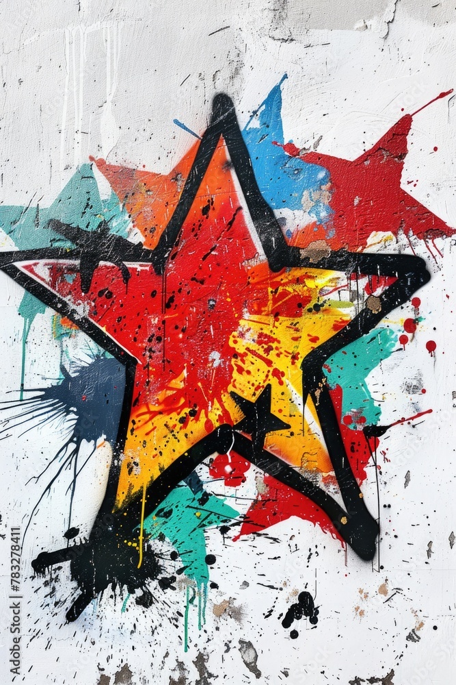 Poster Star painted on wall with paint splatters, suitable for creative projects