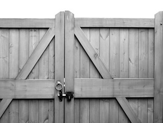 Wooden gates on driveway in black and white
