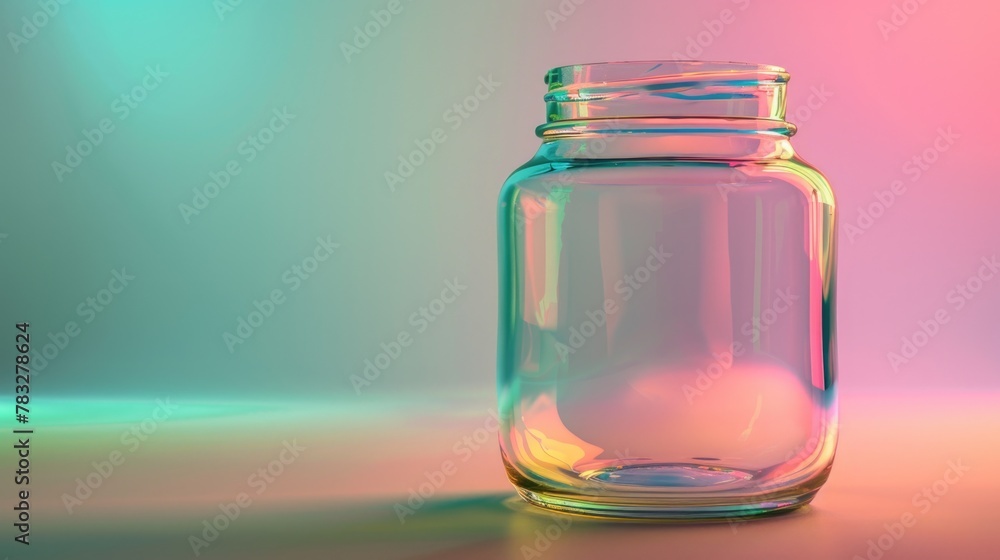 Poster A close up of a glass jar on a table. Perfect for food or storage concepts