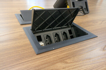 3 sockets built into the office desk. coworking