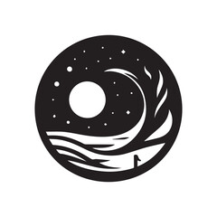 minimalist moon logo on a white background