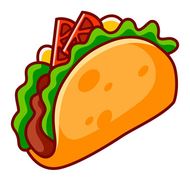 cartoon taco with lettuce and tomato clip art preview