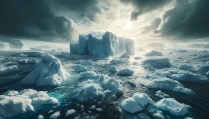 Climate change impact with Antarctica icebergs melting  for environment issue - obrazy, fototapety, plakaty