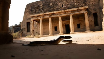 A-Cobra-Lurking-In-The-Shadows-Of-An-Ancient-Ruin- 2 - obrazy, fototapety, plakaty