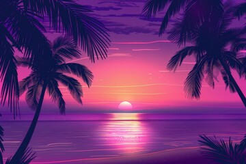 Sunset painting with palm trees