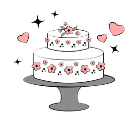 Wedding cake on white background.