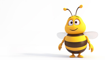 Cute 3d Bee is standing. Cute bee for kids. character in cartoon style. Icon isolated on white background. 3d rendering illustration. Cartoon