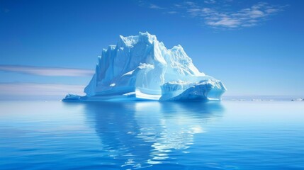 A large iceberg, originating from Antarctica, floats in the middle of the ocean. The icy behemoth contrasts with the surrounding water, showcasing its imposing size and unique formations.