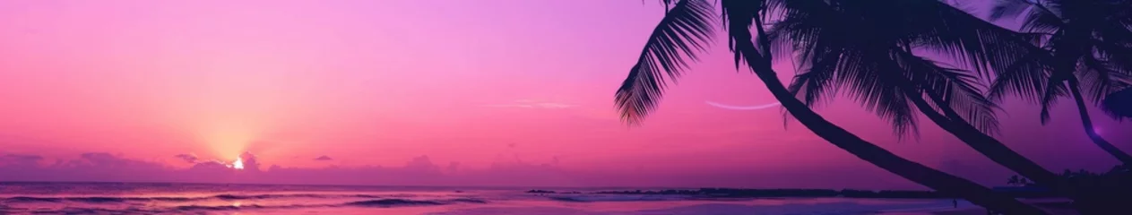 Muurstickers Sunset over ocean with palm trees © BrandwayArt