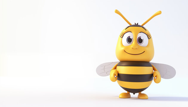 Cute 3d Bee is standing. Cute bee for kids. character in cartoon style. Icon isolated on white background. 3d rendering illustration. Cartoon