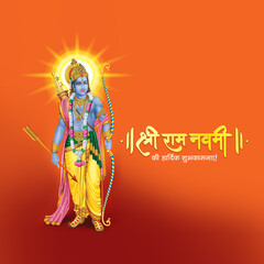 Happy ram navmi. illustration of Indian hindu Lord Rama with arrow and bow.