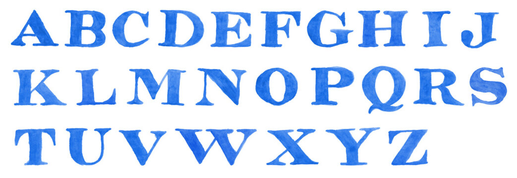 Blue Watercolor Alphabet Serif