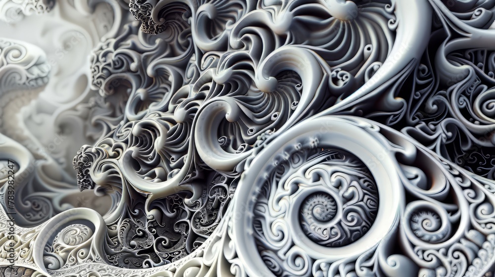 Poster a monochromatic abstract design with intricate swirls and patterns