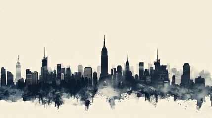 Fototapeta premium A monochromatic cityscape with iconic landmarks against a neutral backdrop