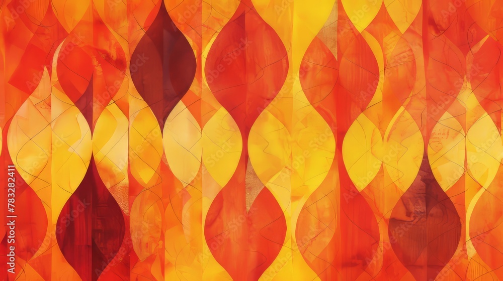 Poster a patterned backdrop with shades of orange, red orange, and yellow orange, adding visual interest an