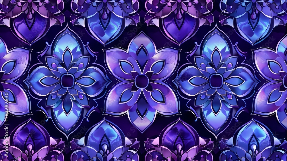 Poster a seamless pattern featuring analogous colors such as purple, blue violet, and violet, adding a cohe