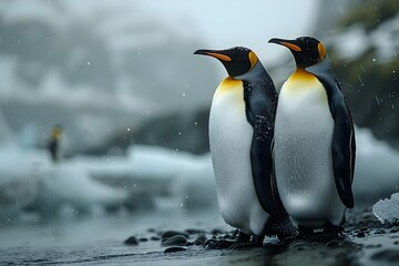 Penguins on Thinning Ice: A Climate Change Snapshot. Concept Climate Change, Environmental Conservation, Wildlife Protection, Awareness Campaigns