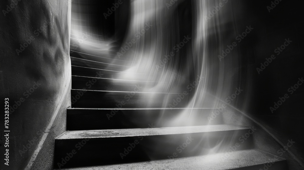 Poster abstract image of a staircase with blurred motion, evoking a sense of dynamism