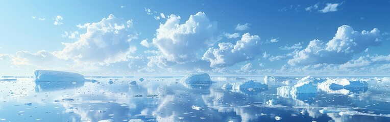 Group of icebergs floating on top of water - obrazy, fototapety, plakaty
