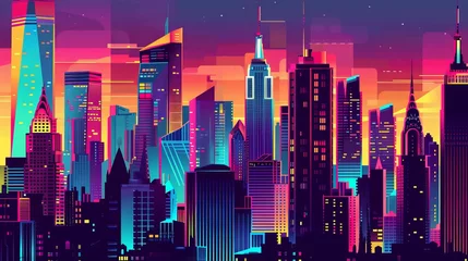 Fotobehang Bold and colorful illustration of a vibrant city skyline © KerXing