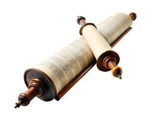 old mediaeval paper sheet horizontal parchment scroll isolated on white with shadow