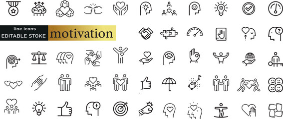 Set of positive thinking icon. Containing self-care, optimism, be loved, healthy lifestyle, happiness, positive mindset and more icons. Solid icon collection. Vector illustration