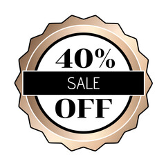 40% off stamp with the colors white, gold and black.