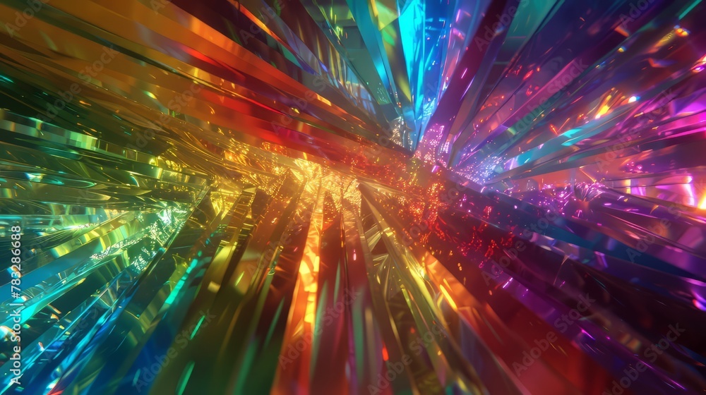 Poster prismatic 3d glow refracting light into a spectrum of colors