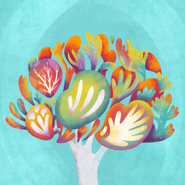 Illustration of an unusual fantasy tree