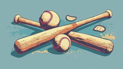 Baseball bats and balls in a retro style   AI generated illustration - obrazy, fototapety, plakaty
