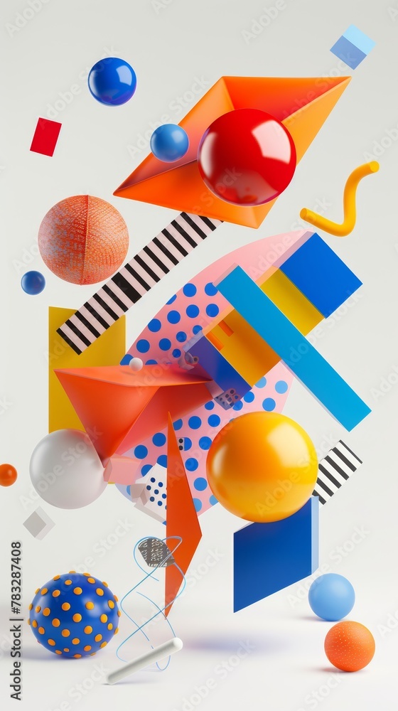 Poster bold and dynamic floating shapes in a memphis style design 3d style isolated flying objects memphis 