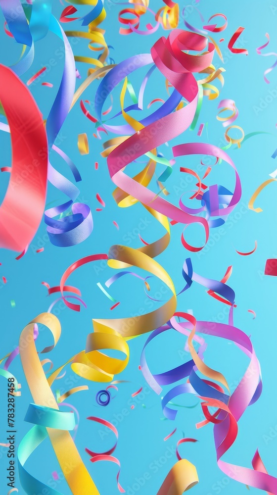 Poster bright party streamers in a 3d style 3d style isolated flying objects memphis style 3d render ai gen