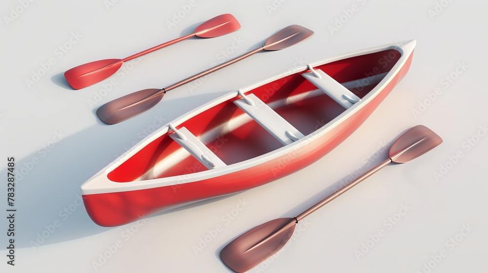 Poster canoe paddles and boats floating 3d style isolated flying objects memphis style 3d render ai generat