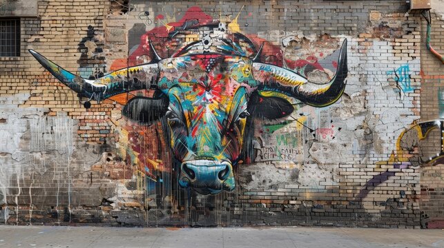 Bull riding equipment in a street art vibe   AI generated illustration