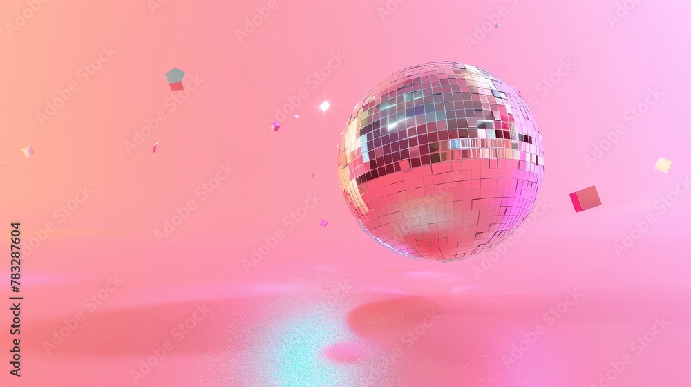 Aufkleber colorful disco ball floating in the air 3d style isolated flying objects memphis style 3d render ai 