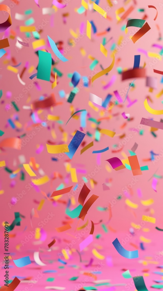 Poster colorful confetti falling in a birthday theme 3d style isolated flying objects memphis style 3d rend