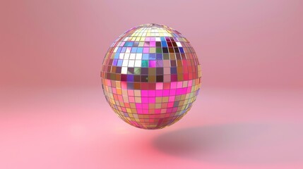 Colorful disco ball floating in the air 3D style isolated flying objects memphis style 3D render  AI generated illustration