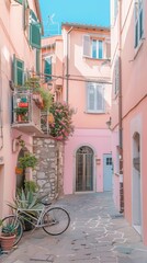 Fototapeta na wymiar Delicate pastel hues transport you to the streets of Italy AI generated illustration