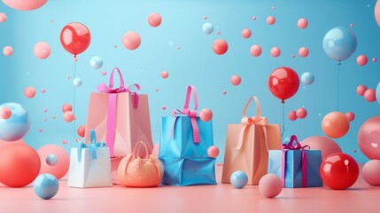 Discounted products in a 3D setting 3D style isolated flying objects memphis style 3D render  AI generated illustration