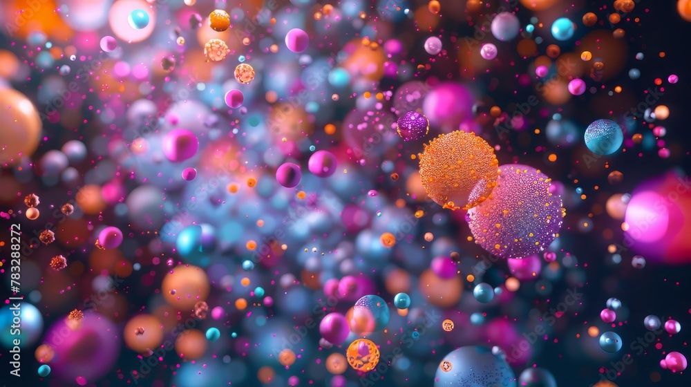 Poster vibrant 3d render of colorful particles exploding in all directions