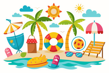 summer-elements-set-vector with-a-white-background