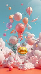 Dynamic 3D renderings of floating objects in a whimsical style 3D style isolated flying objects memphis style 3D render   AI generated illustration