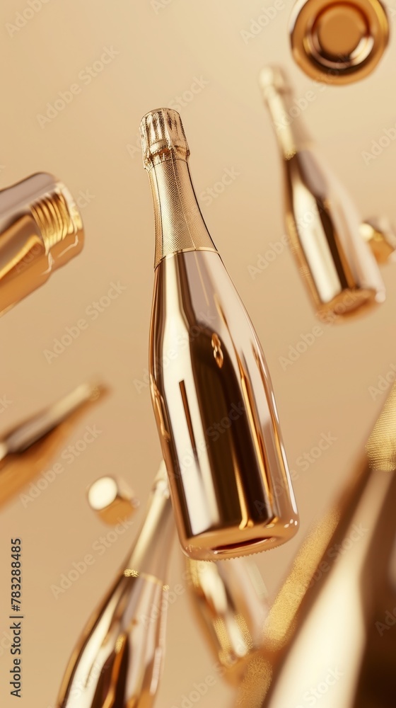 Aufkleber elegant champagne bottles in a memphis style design 3d style isolated flying objects memphis style 3