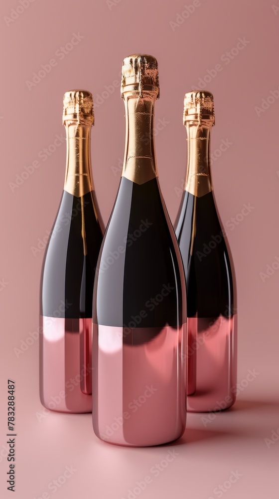 Poster elegant champagne bottles in a memphis style design 3d style isolated flying objects memphis style 3